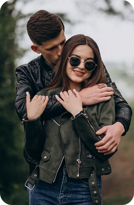 Young couple walking in autumn park