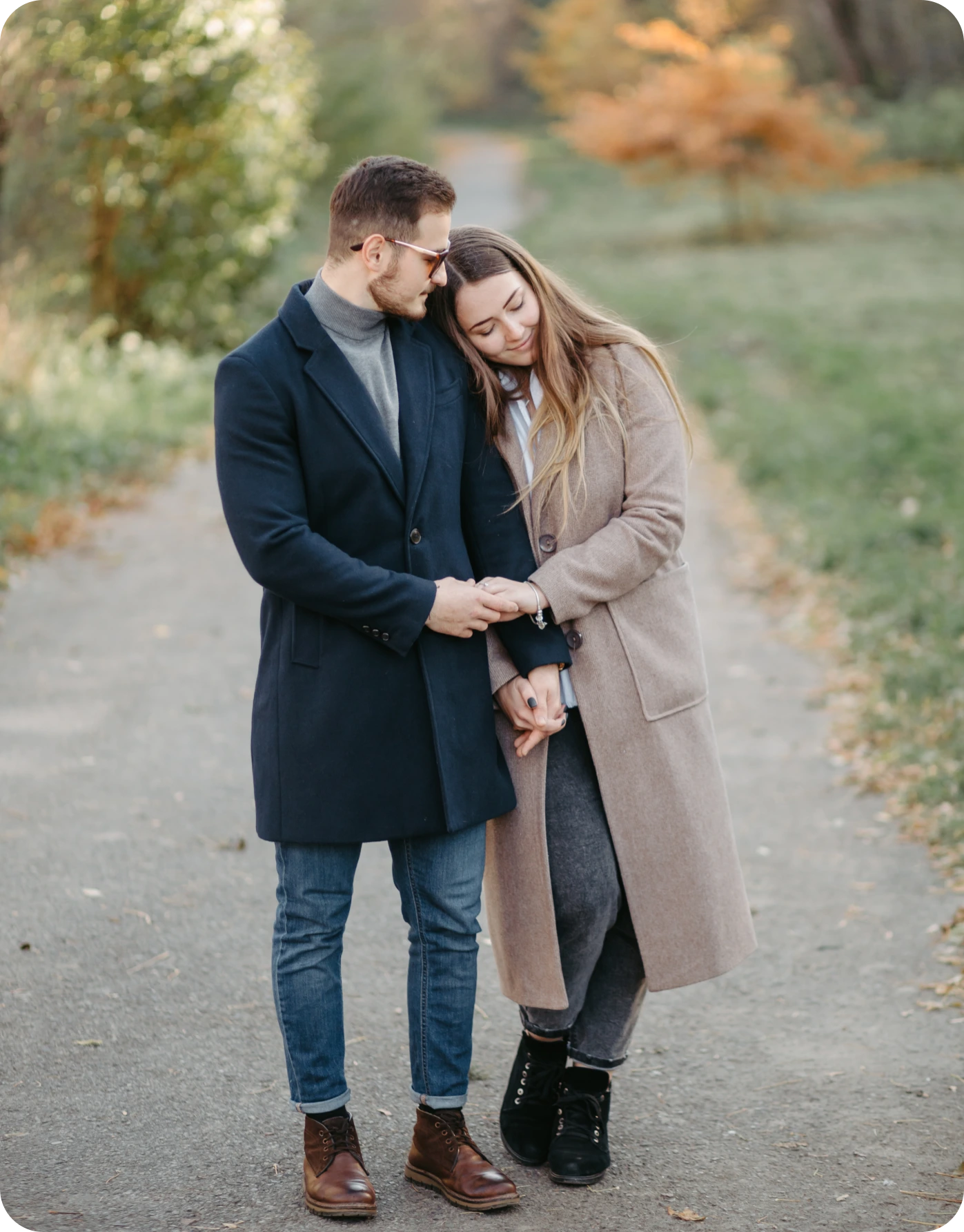 Couple walking in autumn park